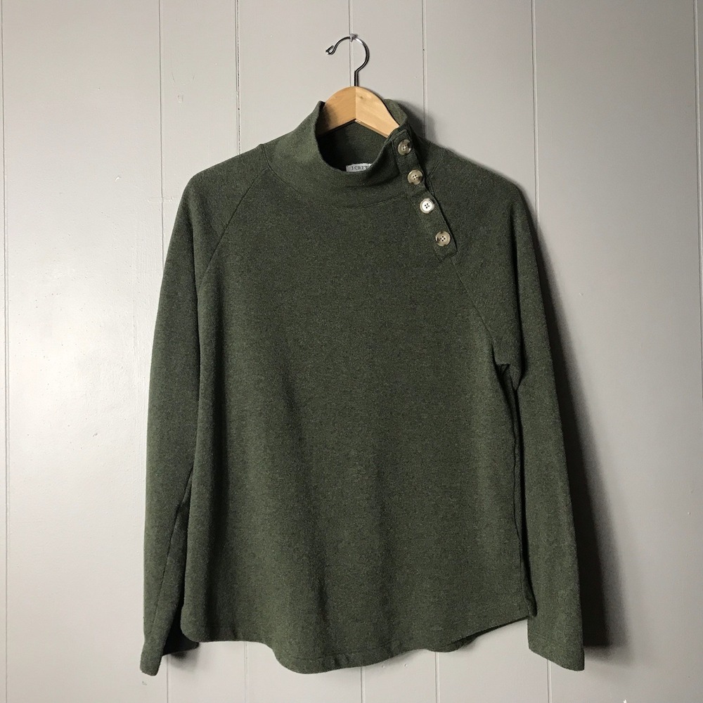 J CREW MOSS GREEN BUTTON COLLAR CLOUDSPUN FLEECE TUNIC WOMENS SIZE MEDIUM